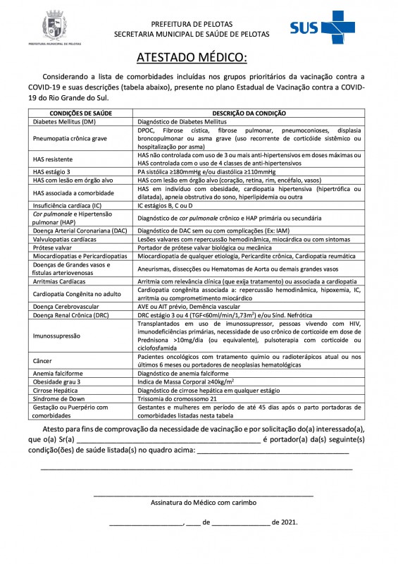 Atestado Medico Lista de Comorbidades Vacina Covid 19